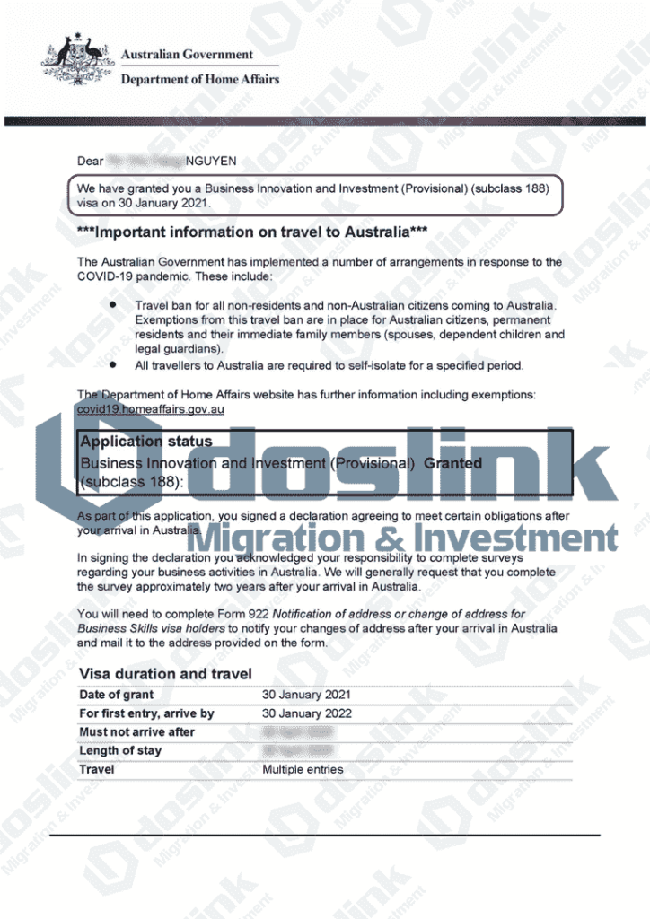 Kết quả thành công visa 188A - Victoria (Melbourne) - 30.01.2021