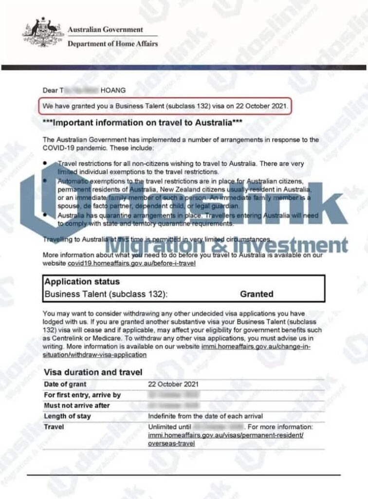 Kết quả visa 132A bang Nam Úc ngày 22/10/2021
