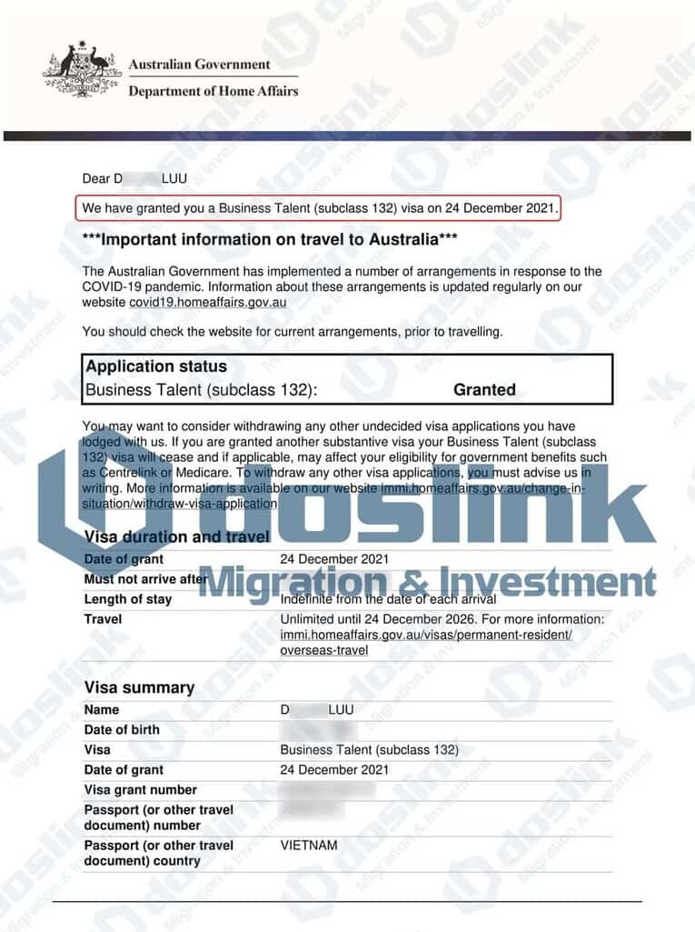 Kết quả visa 132A bang Queensland ngày 24/12/2021