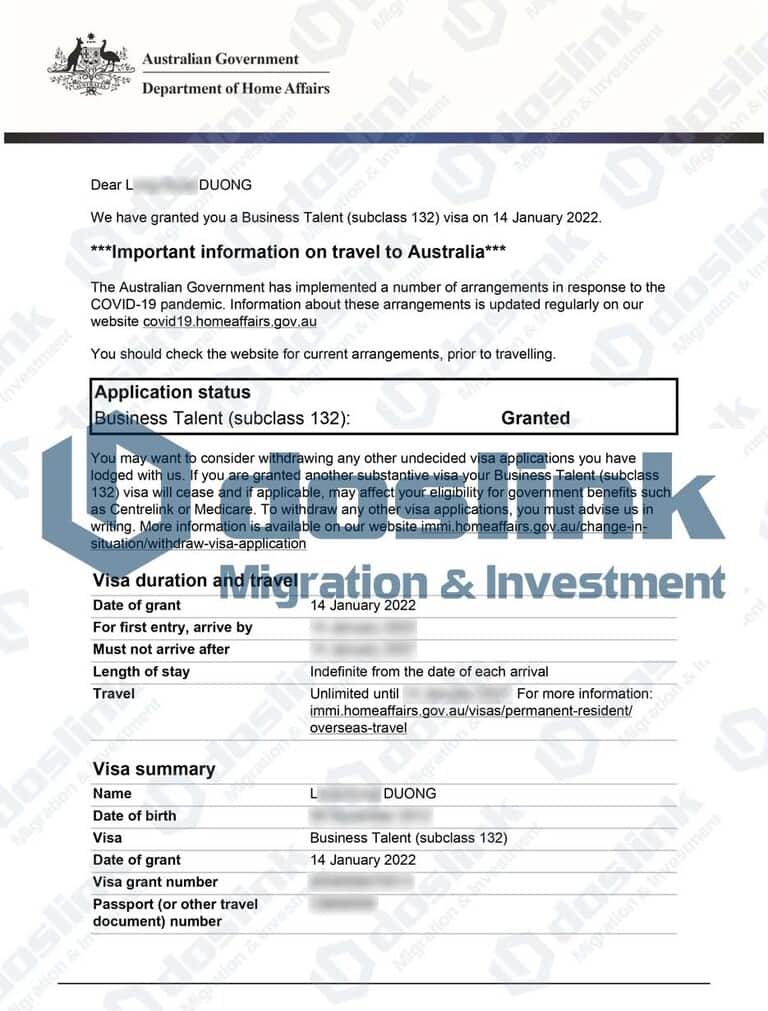 Kết quả visa 132A bang Queensland ngày 14/01/2022