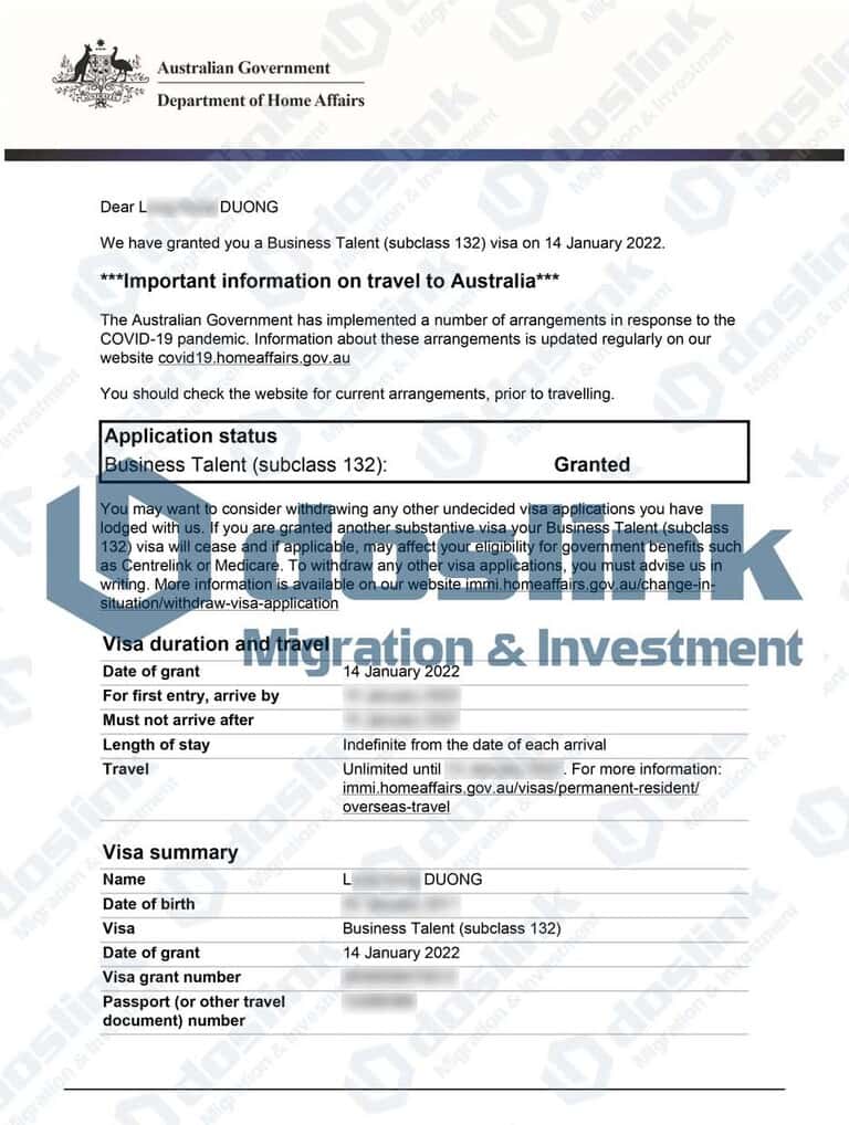 Kết quả visa 132A bang Queensland ngày 14/01/2022