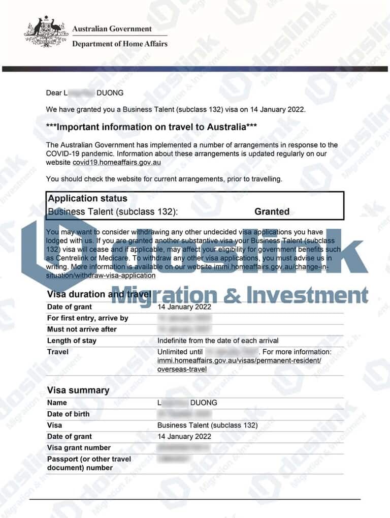 Kết quả visa 132A bang Queensland ngày 14/01/2022