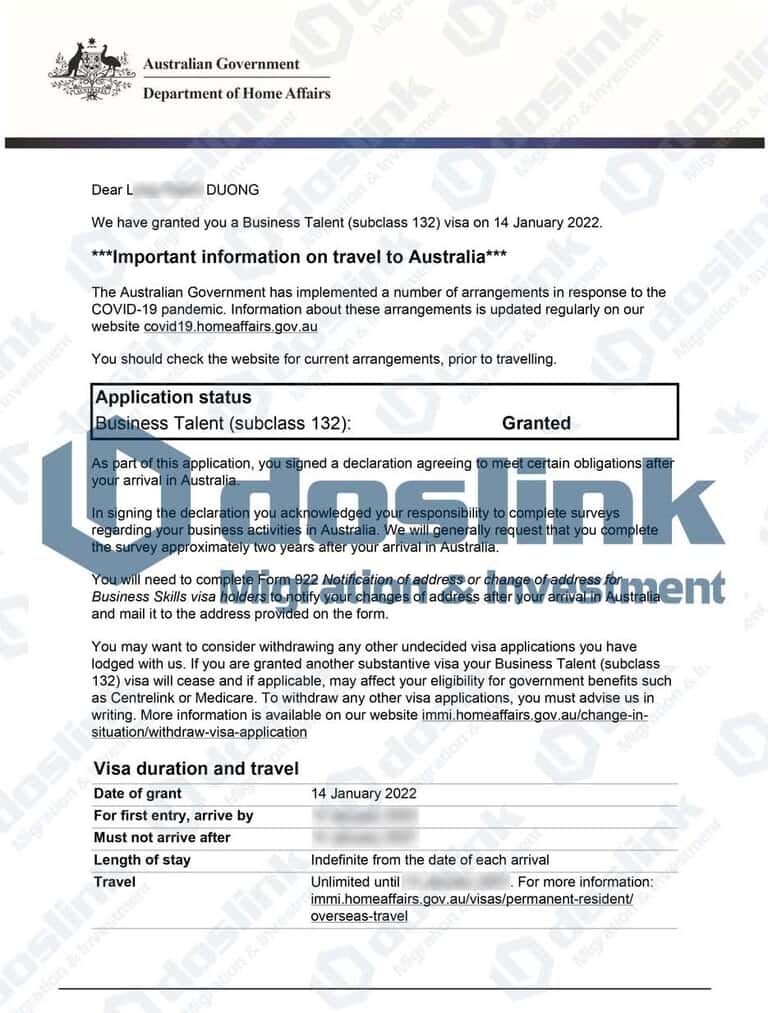Kết quả visa 132A bang Queensland ngày 14/01/2022