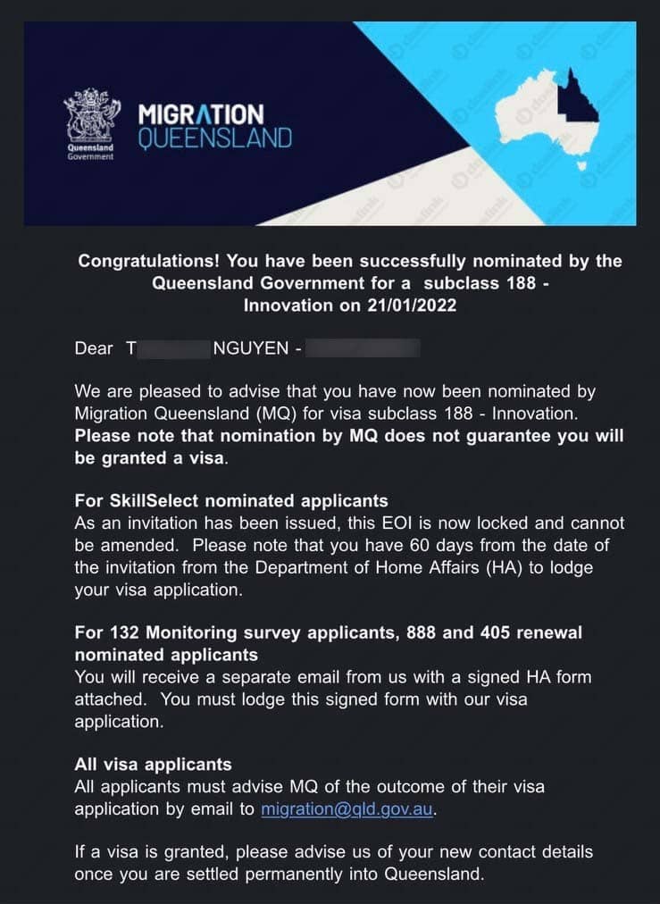 Bảo lãnh bang Queensland Visa 188A ngày 21-01-2022