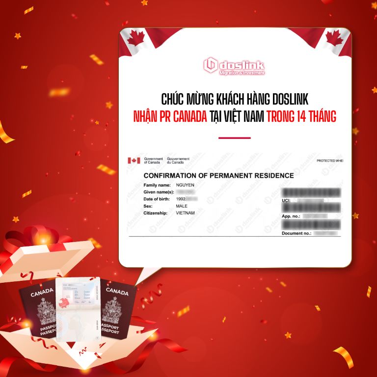 Chúc mừng khách hàng Doslink nhận PR Canada tại Việt Nam trong 14 tháng
