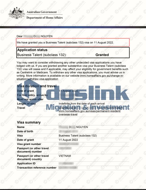 IMMI Grant Notification - D NGUYEN