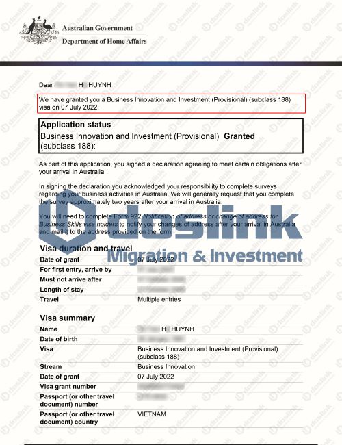 IMMI Grant Notification - H HUYNH