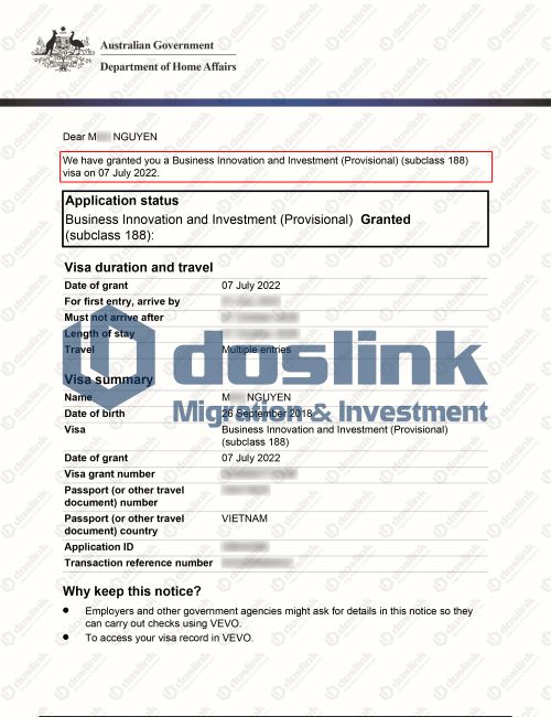 IMMI Grant Notification - M NGUYEN