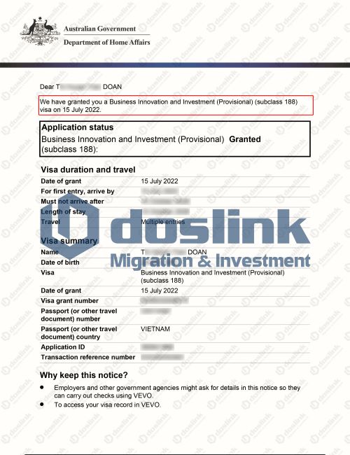 IMMI Grant Notification - T DOAN