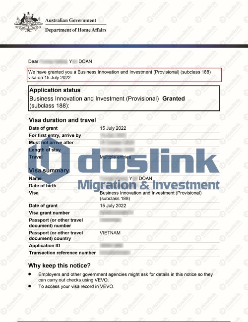 IMMI Grant Notification - Y DOAN