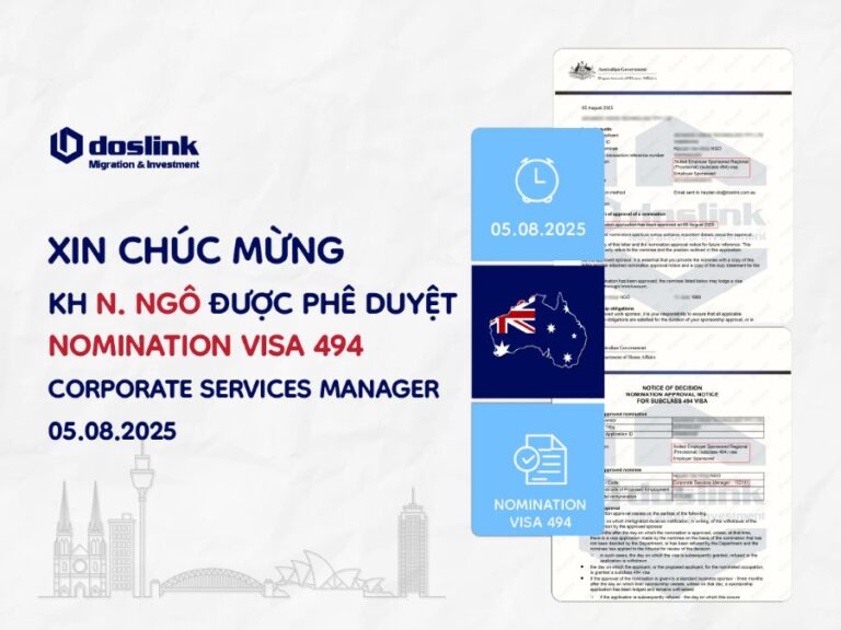 Kết quả phê duyệt nomination visa 494 Corporate Services Manager - N Ngô