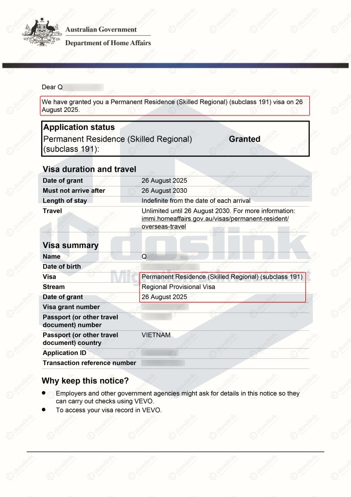 Visa 191 (PR) cấp 45 ngày, nghề Program Project Administrator