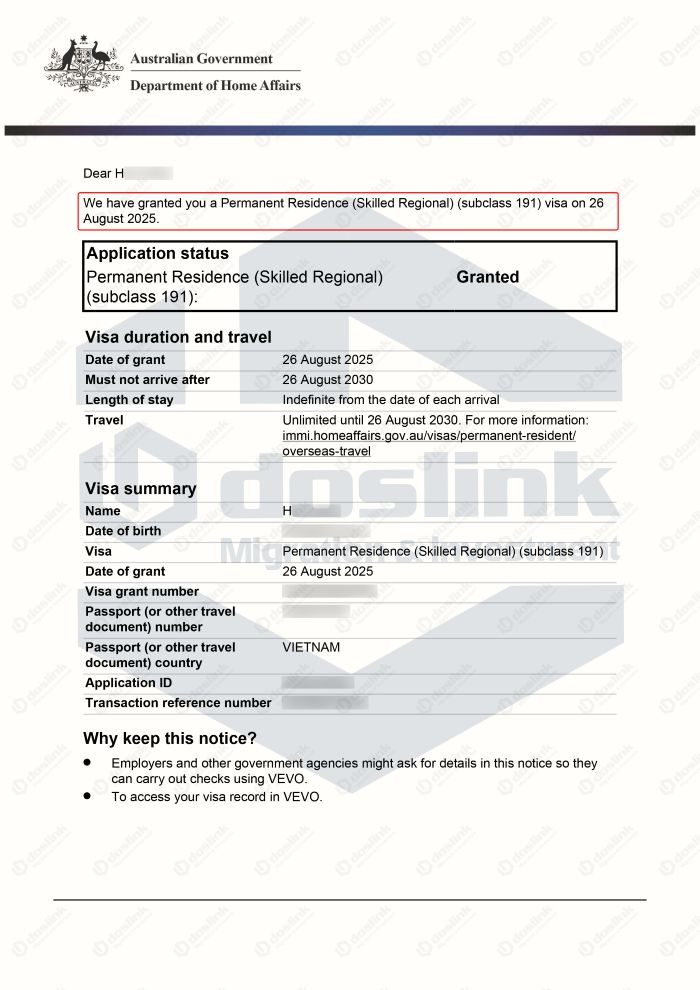 Visa 191 (PR) cấp 45 ngày, nghề Program Project Administrator