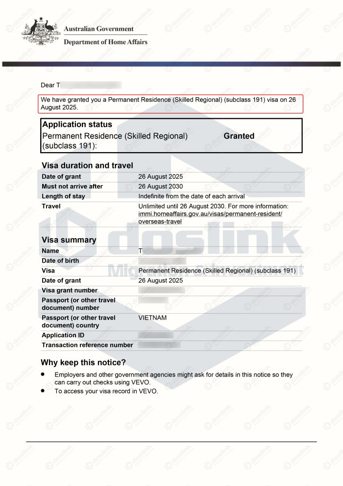 Visa 191 (PR) cấp 45 ngày, nghề Program Project Administrator
